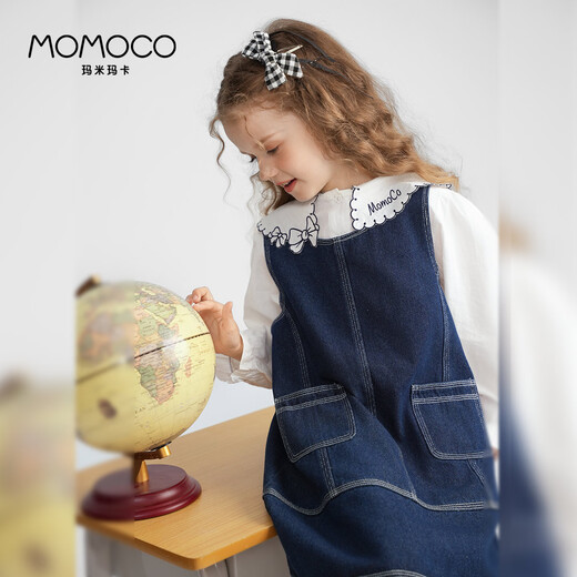 Mamimaca MOMOCO Vestido para niñas Mamoco Primavera y otoño Moda Denim Vestén Denim Azul 120