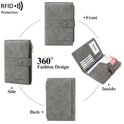 Caso de protección de la bolsa de almacenamiento de pasaporte en el extranjero Clip de boletos de bancos de banco multifunción Passport antirrobo Bolsa RFID Anti-Scanning- [Gray]