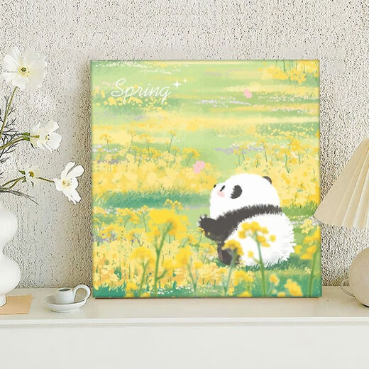 Panda flower DIY fill coloring hand-painted graffiti cartoon acrylic oil painting decorative painting hy3888 20*20cm thick solid wood inner frame
