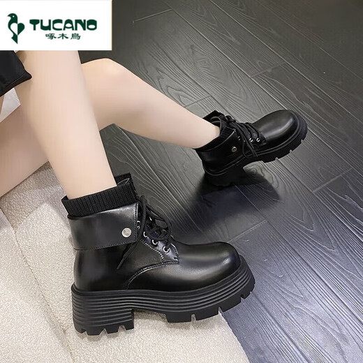 啄木鸟炸街感瘦瘦靴英伦风马丁靴女2025秋冬新款ins潮炸街短靴轻便女靴 米色单款靴 收藏加购优先发货 37 标准尺码