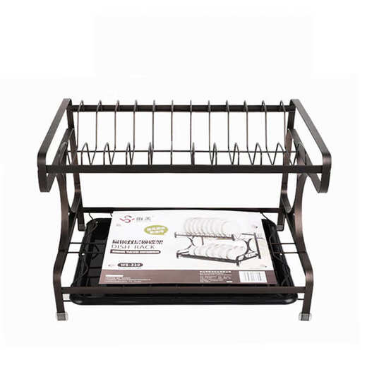 CG Weishan double-layer dish rack large-capacity plate storage rack kitchen countertop storage dish drainer rack with floor-to-ceiling gun black 320 double-layer dish rack