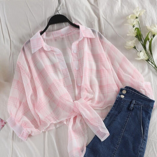 
SuoWANYI (SUOWANYI) summer new style small fresh chiffon shirt for women Korean style loose student short lace-up shirt 9901 pink, single size