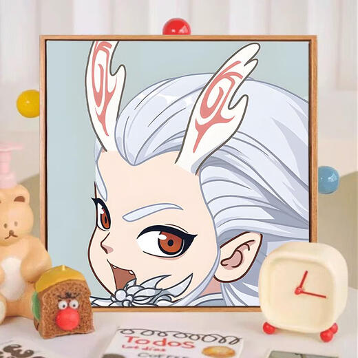 Three-April Tiger Q version Nezha: Devil Child's Sea Digital Oil Painting Diy Ao Bing Nezha Cartoon Animation 2025 Handmade Oil Painting Nezha J1047 50*50cm Solid Wood Inner Frame + Decorative Outer Frame Three Colors