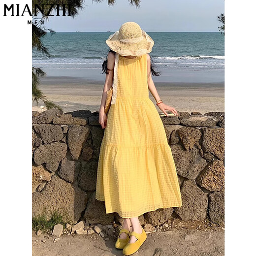 棉致法式气质无袖背心连衣裙女夏季2025新款宽松显瘦海边度假a字长裙 721图片色【高品质45.5】 L 100-120斤