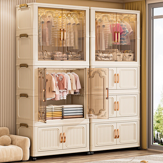 Nafenai installation-free baby wardrobe thickened children's wardrobe baby products storage cabinet with wheels removable clothing storage box 55CM-1 hanging layer + 3 folding cabinets (activity price) 5 hangers for free Deppon/Beijing delivery door-to-door