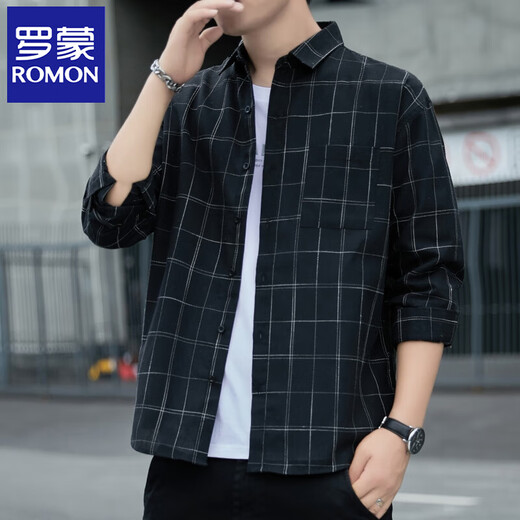 Romon Camisa de manga larga Spring y otoño Nuevo casualidad de mediana edad de mediana edad.