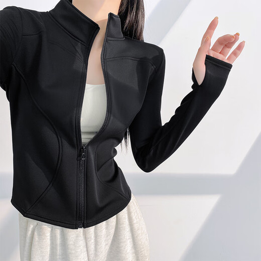 卡瓦杰运动外套女2025春秋加绒新款健身户外晨跑步训练防风瑜伽上衣 (薄款)星耀黑 S