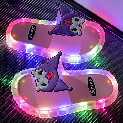 Peta Zero Children's Luminous Sandals Summer Internet Celebrities Light Up Girls Fashionable Outerwear Soft Soled Cute Baby Girls Non-Slip Slippers 2088-Flash Kuromi Pink 26 Size 27 Inner Length 16cm