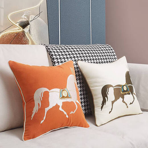Leichte luxuriöse Wohnzimmersofa Kissenmodellraum Weiche Möbelkissen orange gestickte Pferdehöfe Kissen Kissen Kissenkissen enthalten keinen Kern Orange My679 (45*45 cm) Kissenkissen Kissenkoffer nicht enthalten