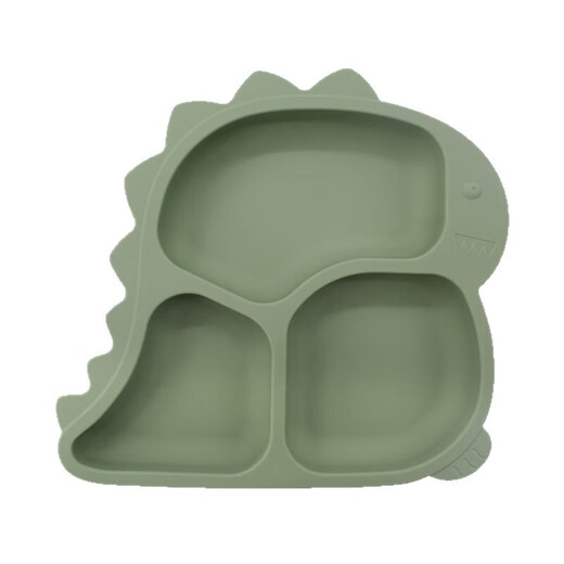 Children's dinosaur plate divided suction cup food grade silicone supplementary food meal plate baby suction cup bowl tableware dark blue [dinosaur plate 167g]