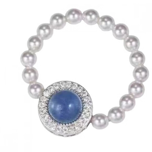Aquamarine Pearl Ring Sea Blue Pearl Ring Niche Design High-end Temperament Hand Accessories Female Personality Sapphire Pearl Ring 1 piece