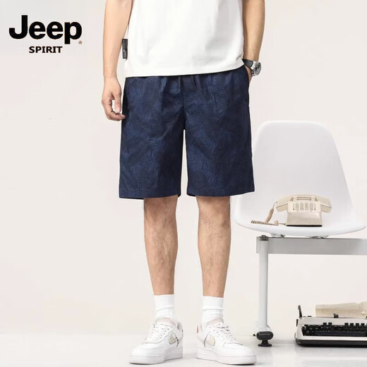 JEEP SPIRIT men's shorts summer thin loose cotton printed beach casual five-point medium pants men 9215 navy blue L [111-125Jin[Jin equals 0.5 kg]]