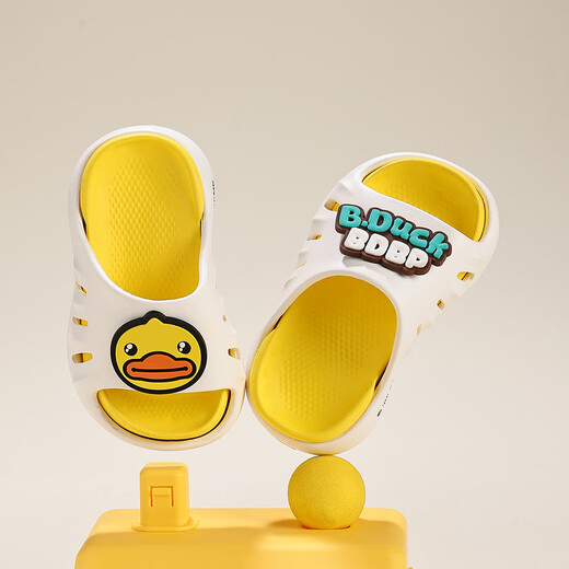 B.Duck little yellow duck children's shoes children's slippers for boys and girls soft-soled comfortable home shoes that can be worn outside sandals 5976 white yellow 26