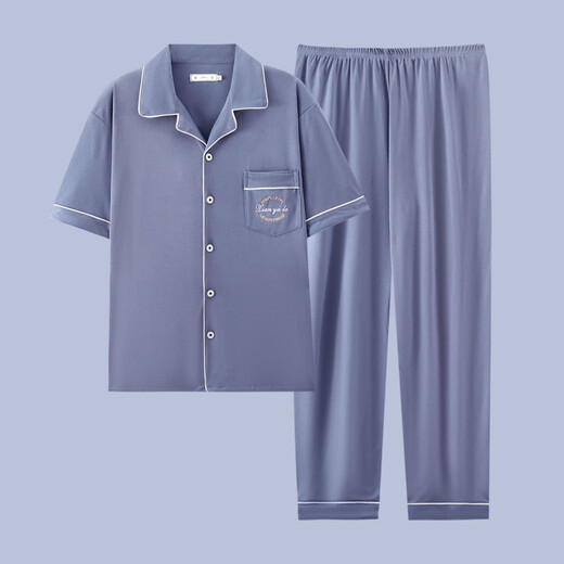 QLTQZQ PAJAMAS Men's Men's Summer Summer Summer delgada de algodón de algodón delgada de algodón de algodón de algodón de algodón de cola de hombres y primavera de primavera y verano en casa G3884 Azul (manga corta) 175 L [recomendado 100-120 Jin [Jin equivale a 0.5 kg]]