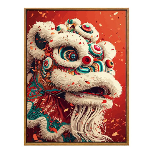 Three-April Tiger Chinese Style Lion Dance Digital Oil Painting Diy Filling Coloring Dragon New Year Hand-painted Oil Painting Decorative Hanging Painting SJ13915 50*70cm Tightened Thickened Inner Frame + Outer Frame