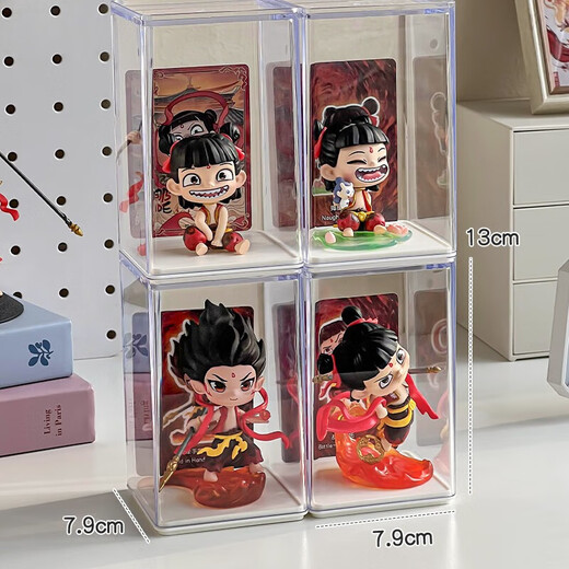 Wei Nezha Figure Display Box Acrylic Transparent Bubble Mart Nezha Two Blind Box Ornament Doll Dustproof Storage Cabinet Cream Color Large Three-Layer Ladder Display Stand No Installation and Ready to Use Out of the Box