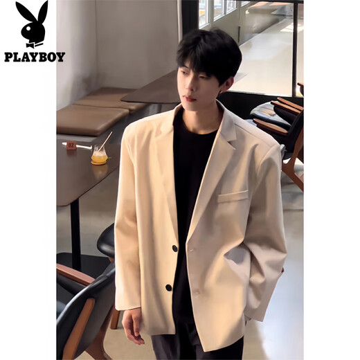Playboy shoulder pad blazer men's handsome British yuppie men's dk suit jacket cleanfit white off-white upgraded model L (suitable) 115-130Jin Jin equals 0.5 kg
