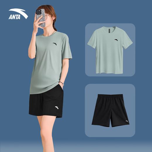Anta Sports Suit for Women Summer Sensing Ice Sensing Badminton Strying Shorts Shorts Traje deportivo Set [Traje deportivo de sensación de hielo] Pure White/Basic Black L/175 [mismo estilo para hombres y mujeres]