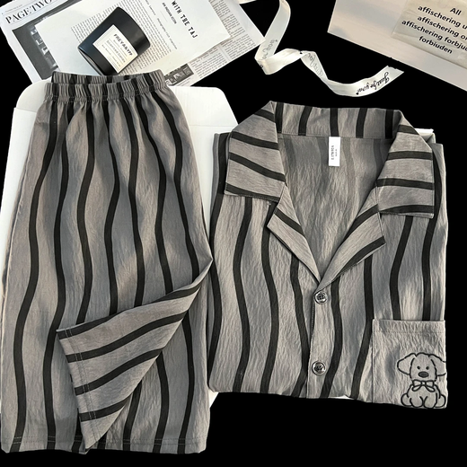 Pajamas para hombres Cardigan de alta gama delgada jóvenes de manga corta pijama de verano casual y ropa casera de alta gama 12529 L (recomendado 100-130 Jin [Jin equivale a 0.5 kg])