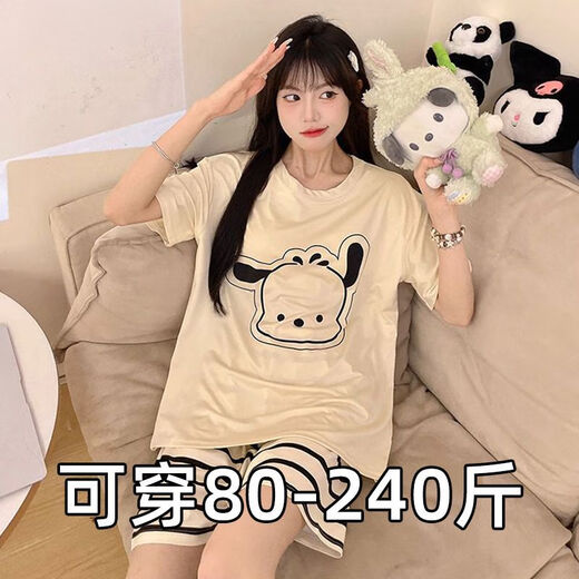 浪莎2025新款夏季短袖睡衣女可爱卡通草莓熊大码胖mm可外穿家居服套装 693黑笑脸 M[建议80-90斤] 均码