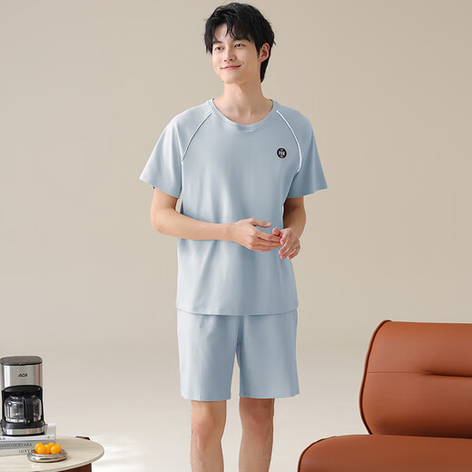 
SEPTWOLVES Spring and Summer New Men's Home Clothing Set Pure Cotton Summer Short Sleeve Shorts Can Be Used Outside Multi-Color Optional 02J13603 Men XL
