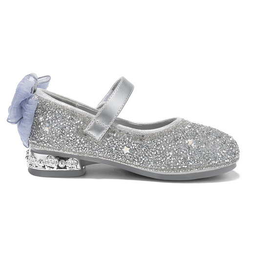 Saturday Children's Shoes Children's Princess Shoes 2025 Autumn New Girls Soft Soled Crystal Shoes Girls Beautiful High Heels Leather Shoes Women Glazed Silver 29 Shoe Inner Length 18.8cm/Suitable for Foot Length 18.0cm