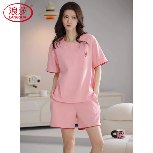 浪莎（LangSha）2025年夏季新款睡衣女纯棉短袖甜美休闲运动家居服套装 Z9859 M 【建议80-100斤穿】