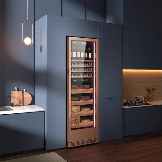 Double fingerprint password lock, dual temperature wine cigar cabinet, constant temperature and humidity red wine and cigar integrated cabinet, rose gold dual temperature zone cup pendant