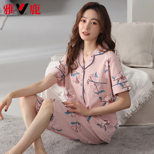 Yalu High-End 2025 Neue Pyjamas für Frauen im Sommer im Sommer reines Baumwoll kurzärmelige Hose für Sommer loser großer Strickjacke Home Clothing NX9898 4XL
