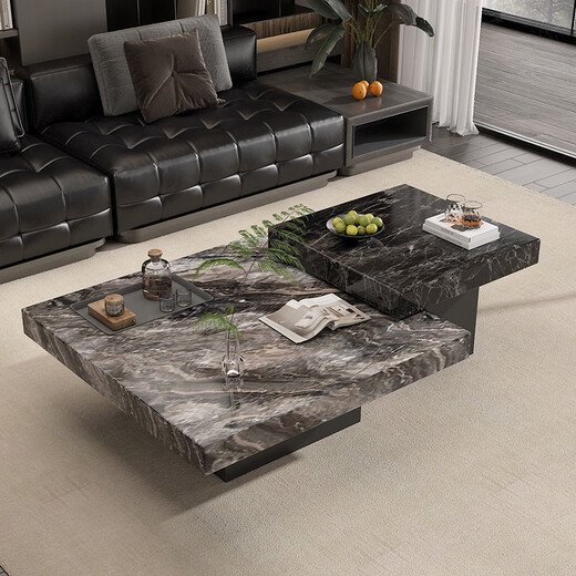 Chion Slate Coffee Table Living Room Home Italian Minimalist High-Quality Combination Tea Table 80 Venetian Brown + 50 Knight Black