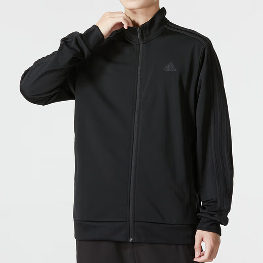 Adidas Männersportanzug Fitness lässig und modisch offene Kragenjacke lose Strickhosen H46101+GK9226/Schwarze Drei Streifen an der Seite der Jacke XL