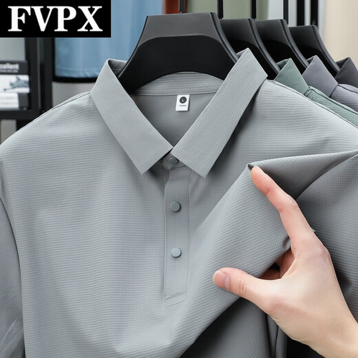 FVPX Luxury Luxury Brand haut de gamme Polo à manches courtes pour hommes T-shirt Business à revers à rayures Été pour hommes Cool Casual Top 12357 Gris foncé 3xl recommandé 165-180Jin [Jin est égal à 0,5 kg]