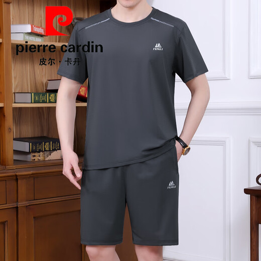 
Pierre cardin dad summer suit men's 2025 summer new round neck ice silk short-sleeved T-shirt shorts shorts for middle-aged and elderly sportswear 9922 royal blue [short sleeves + shorts] L