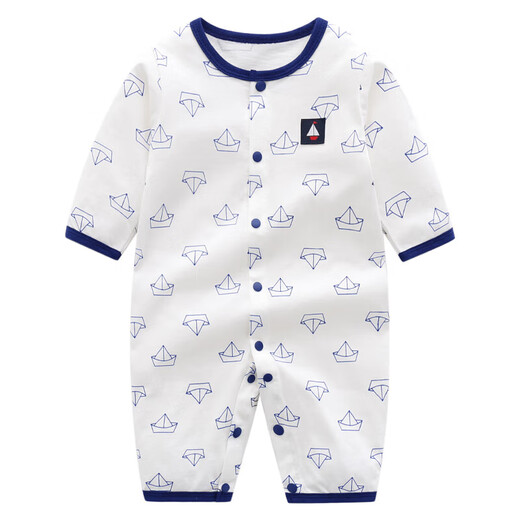 Baby summer ultra-thin pure cotton jumpsuit for men and women, baby crawling clothes, home clothes, thin clothes, baby clothes, Category A, boat + stripes (thin style) two-pack 80cm 16-22Jin Jin is equal to 0.5 kg