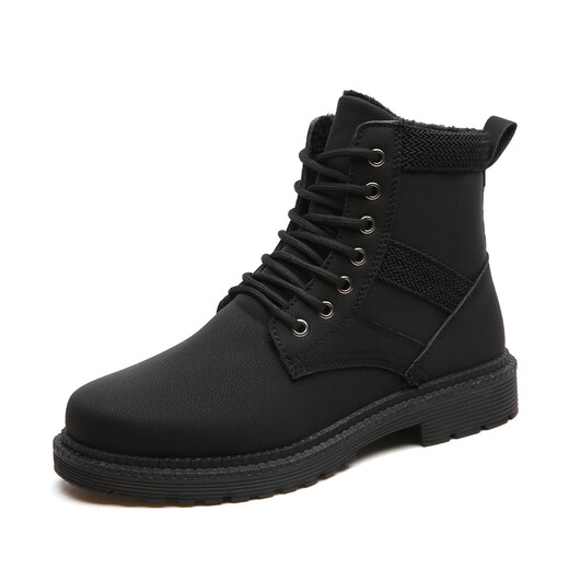 Jeep (Jeep) Bottes d'hiver Martin Travaux de travail Snow Men's Boots High Top Chaussures masculines Chaussures en coton Velvet Coton Style Coréen Polvyle Chaussures Trendy Chaussures en cuir 9902 Black 39 Sports Standard Sports Shoes Taille