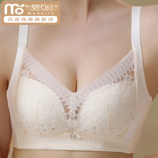 莫代尔内衣女薄款透气聚拢小胸上托收副乳无钢圈夏季超轻薄洞洞杯文胸罩 -奶白+香草绿：超值2件装 75A 34