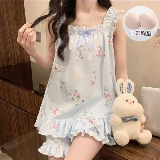 网红温柔甜美风吊带睡衣女夏季新款时尚洋气吊带短裤家居服套装 【自带胸垫】R691 M  推荐80-100斤