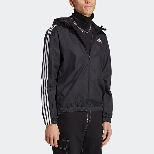 阿迪达斯 （adidas）外套男装 25夏季新款运动服跑步健身训练透气休闲连帽夹克上衣 梭织外套/黑色/紧口袖口 晒图返1 S
