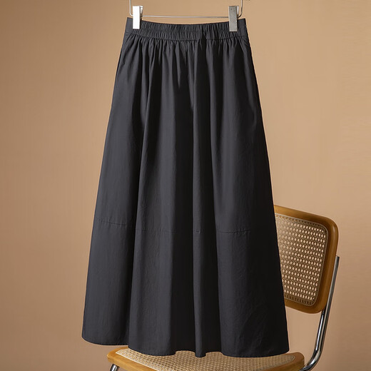 Sibaishe falda de cintura alta 2025 otoño nueva falda acampanada de longitud media con cintura elástica Simple para ir al trabajo para mujer