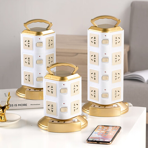 Jingdong Logistics Tower type vertical multi-hole power strip with USB charging strip multi-socket USB socket with overload protection multi-hole three-dimensional multi-purpose Gold four-layer with USB Full length 2.8 meters Pure copper bold