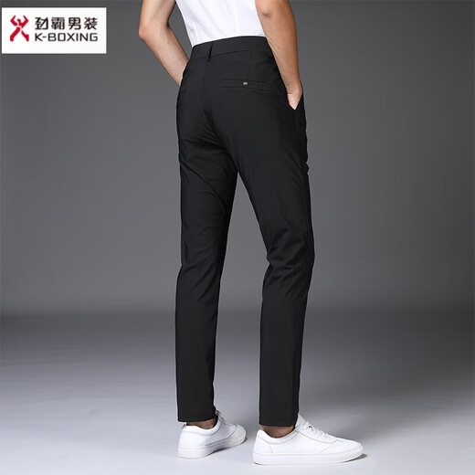 劲霸男装（K-Boxing）2025冰丝休闲西裤男春夏季薄款男裤速干免烫弹力修身小脚长裤 1098-黑色九分 28