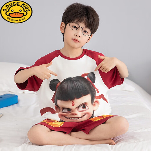 G.DUCKKIDS哪吒儿童家居服套装男夏季纯棉薄款短袖短裤套装卡通男孩两件套 T695奶龙 140 S码 高143-158CM