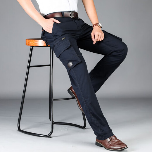 Jeep (JEEP) casual men's pants straight loose work casual pants multi-pocket trousers spring and summer thin pants B9923 B9923 blue spring and summer thin 35
