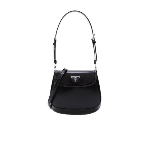 PRADA shoulder bag for women to wear as a handbag, wear as a crossbody, fashionable, versatile, exquisite and portable, curved design, tilted configuration, black, one size fits all
