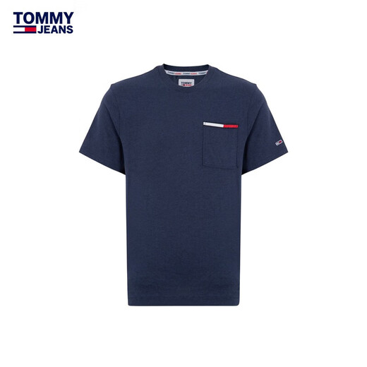 Tommy Jeans Summer Men's Clothing retro Color simple Bloqueo de bolsillo de bolsillo de tatuaje liso Fit Camiseta de manga corta 13063