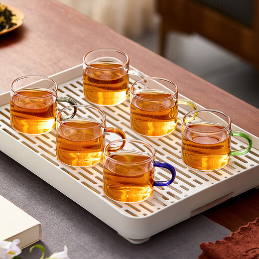 Yaji tea set tea cup Xiao tea cup 100ml heat-resistant glass tea cup home office cup color handle - 6 pieces