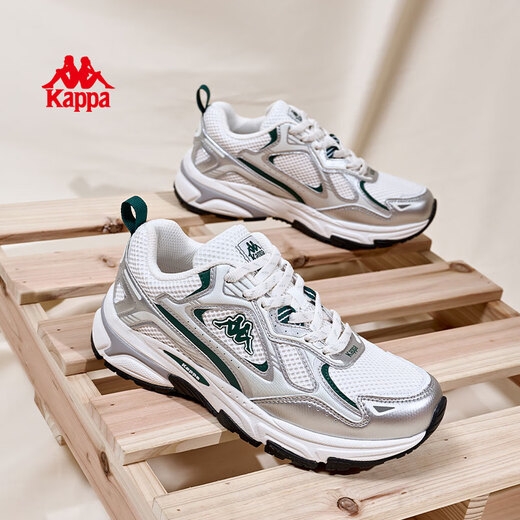 Zapatos de mujer Kappa Zapatos de papá 2025 Summer Nuevas zapatillas de deporte gruesas de lana gruesa Mesh transpirable zapatos casuales de vapor gris/Erhound White 37
