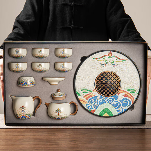 Easy House Ru Kiln Tea Set High-end Ceramic Teapot Tea Set Tea Maker Full Set Gift Box Elderly Wedding Housewarming Gift