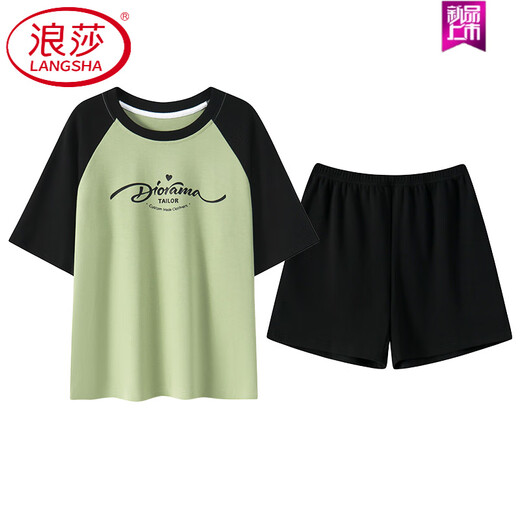 浪莎（LangSha）带胸垫一体纯棉睡衣女夏款短袖短裤韩版甜美加大码夏天家居服套装 带胸垫短袖套装-G1047 M 女【建议80-100斤】
