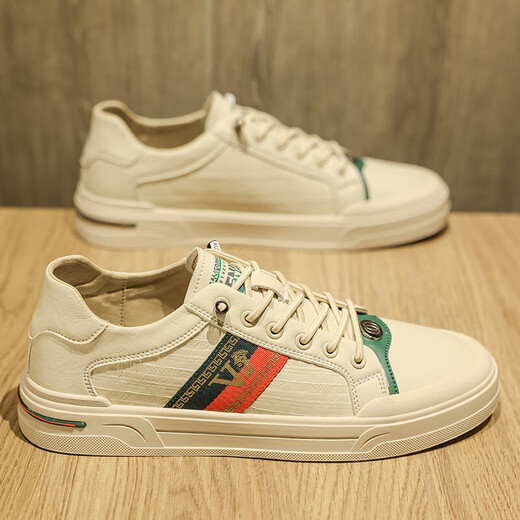 VIPVCK men's shoes, white shoes, men's 2025 summer and autumn new style lightweight, simple and versatile lace-up beauty head casual sports shoes beige Vck1291 39